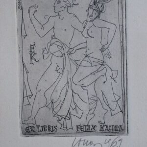 Okas Evald väikegraafika 1969a. exlibris, sügavtrükk loe 7