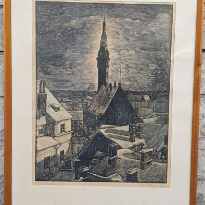 Naha Johann (1902–1982) Reval. Rathaus 1942. Puulõige, paber