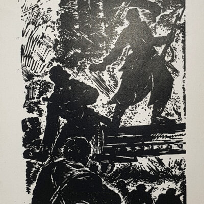 Lepp Esko “Rünnakul”.Linogravüür,käsitrükk 7/10