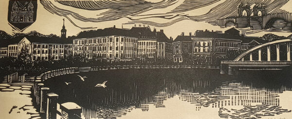 Ede Peebo Tartu vaade linool 1974a