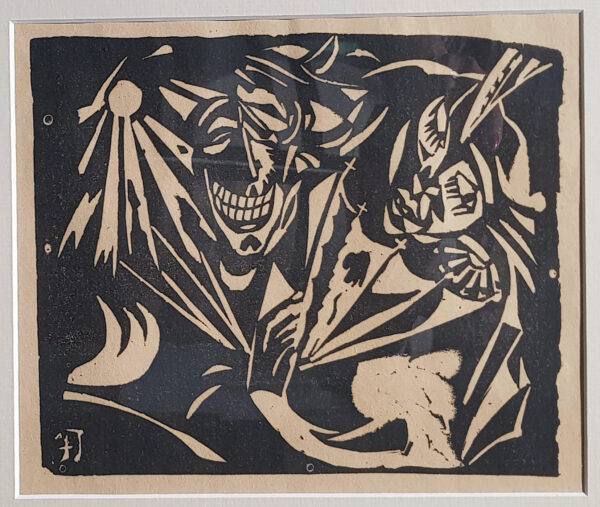 Felix Randel Pallaslane. Stilisatsioon kahe näoga, 1920 linoollõige