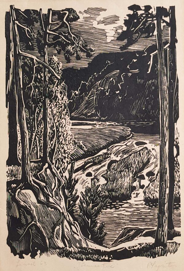 Richard Sagrits. Jõemaastik, linool 1963
