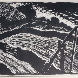 un disegno in bianco e nero di un paesaggio